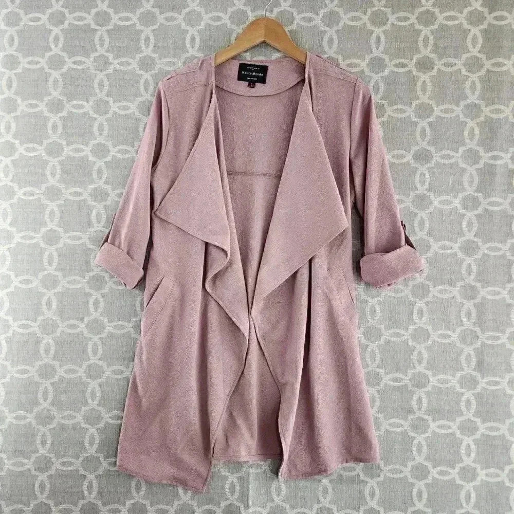 Haute Monde Open Front Cardigan Waterfall Tab Sleeve Women's S